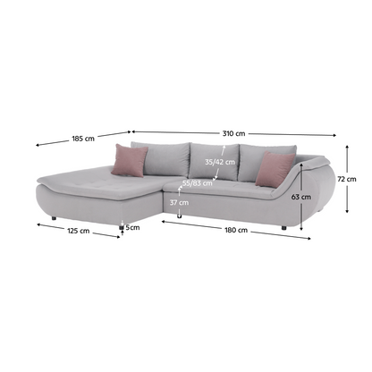 Set canapea, gri deschis / roz pudră, material textil, stânga, BRATO