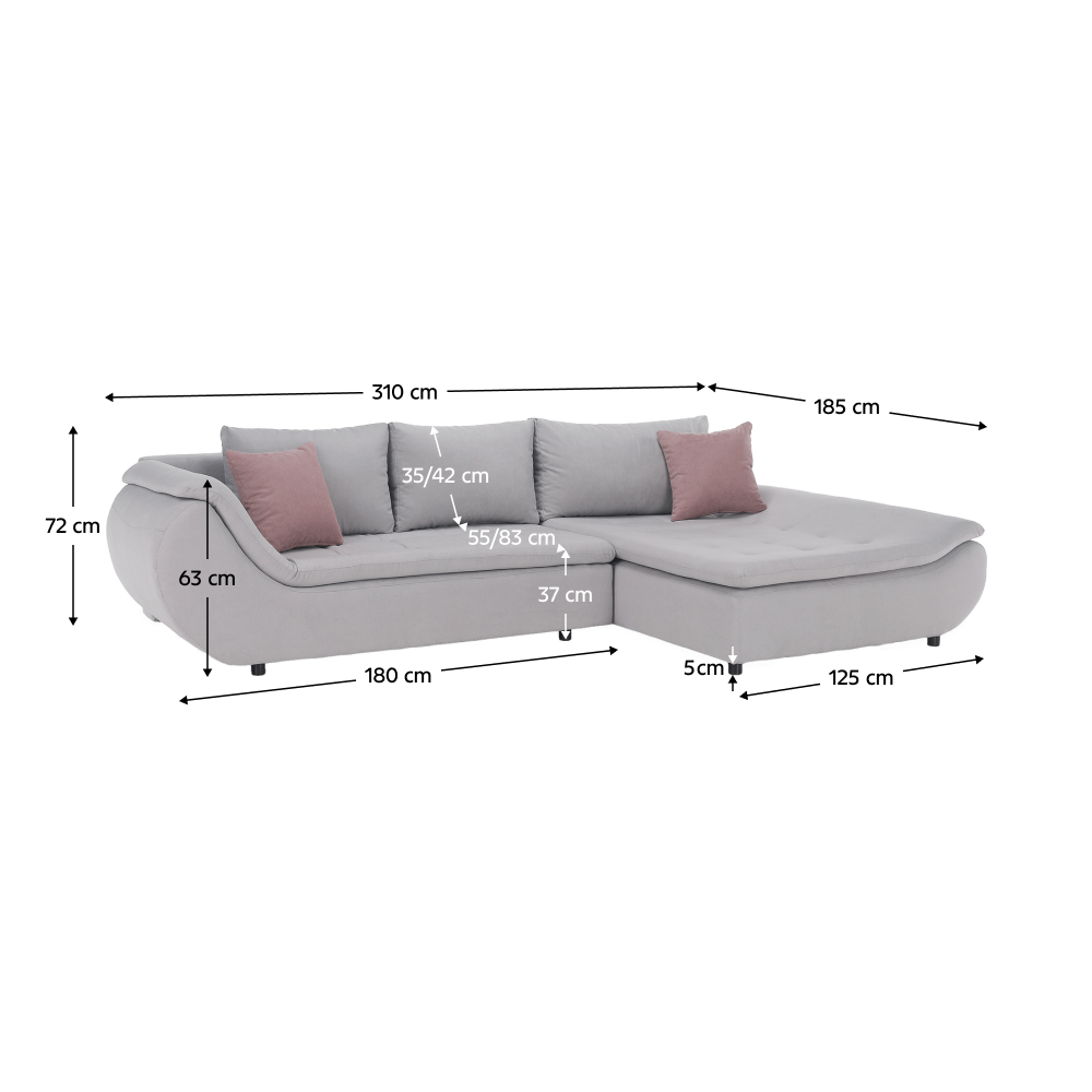 Set canapea, gri deschis / roz pudră, material textil, dreapta, BRATO