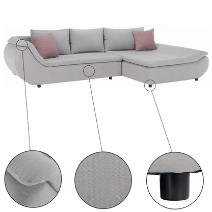 Set canapea, gri deschis / roz pudră, material textil, dreapta, BRATO