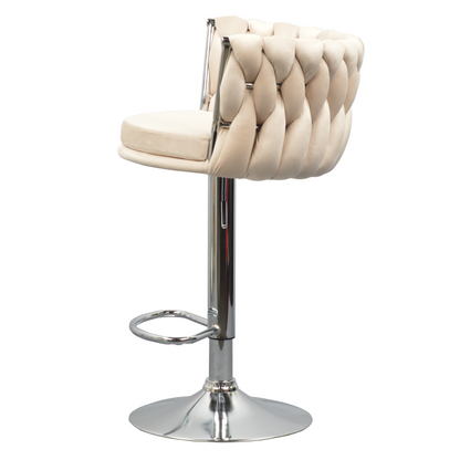 Scaun de bar de design, bej ţesătură Velvet/crom, BRIN