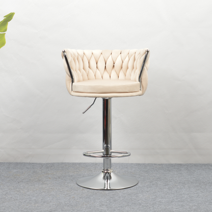 Scaun de bar de design, bej ţesătură Velvet/crom, BRIN