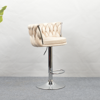 Scaun de bar de design, bej ţesătură Velvet/crom, BRIN