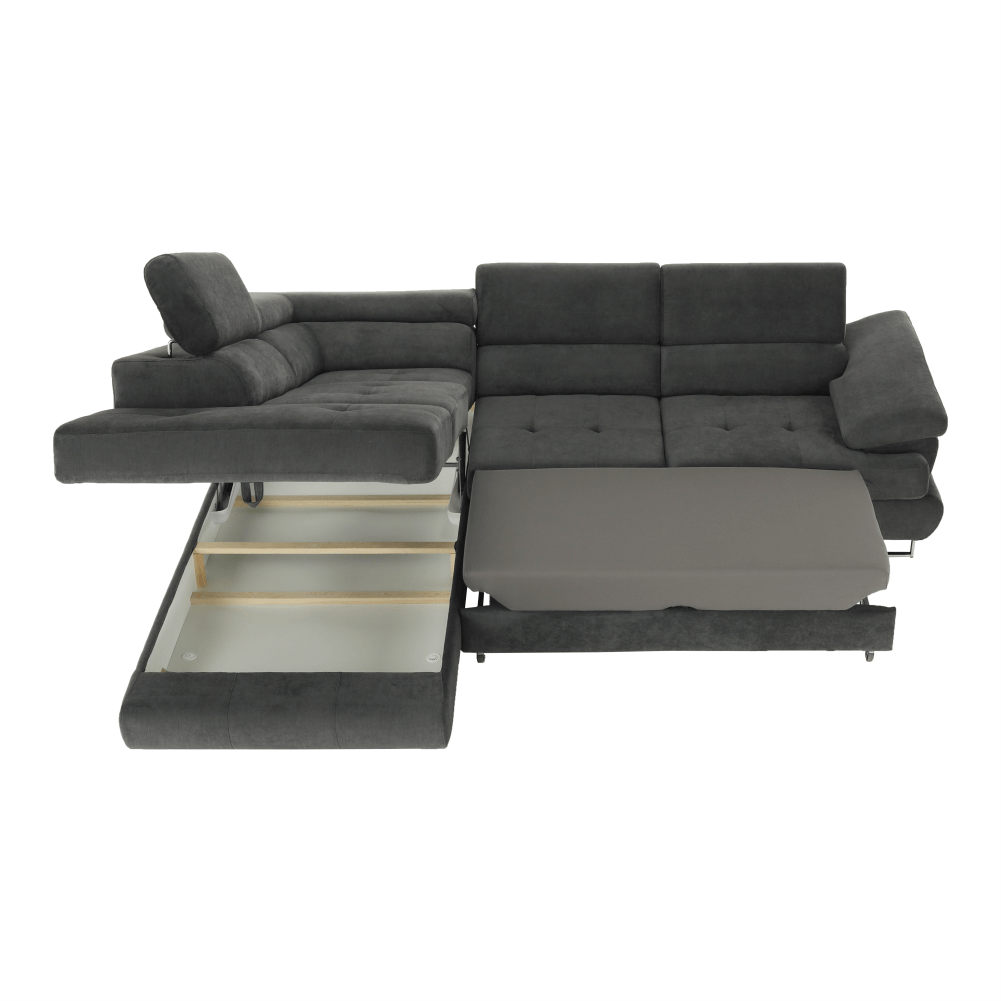 Set canapea cu spaţiu de depozitare, gri, material textil, stânga, BUTON R