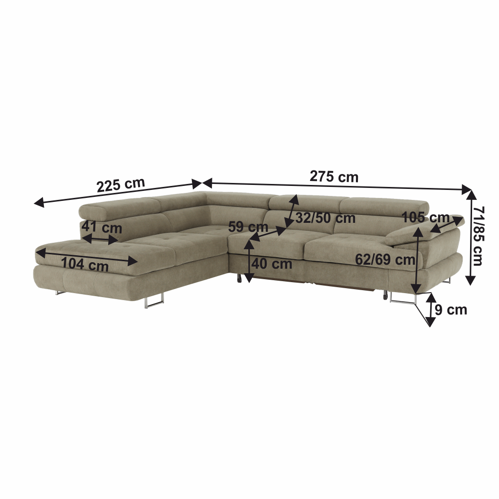 Set canapea cu spaţiu de depozitare, maro deschis melanj, material textil, stânga, BUTON R