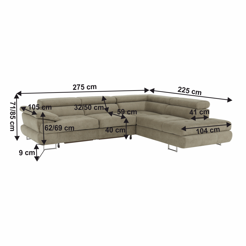 Set canapea cu spaţiu de depozitare, maro deschis melanj, material textil, dreapta, BUTON R