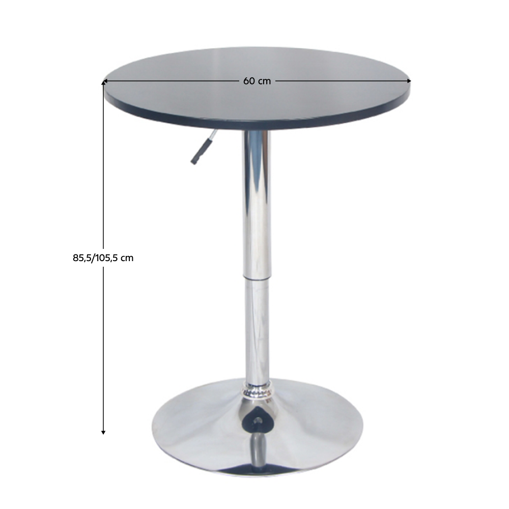 Masă de bar cu înălţime reglabilă, negru, diametru 60 cm, BRANY 2 NEW