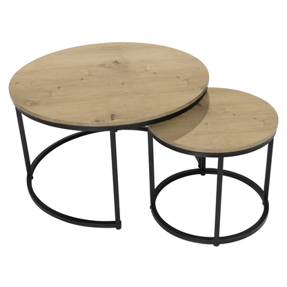 Măsuţe de cafea, set de 2, stejar/negru, CIRKO