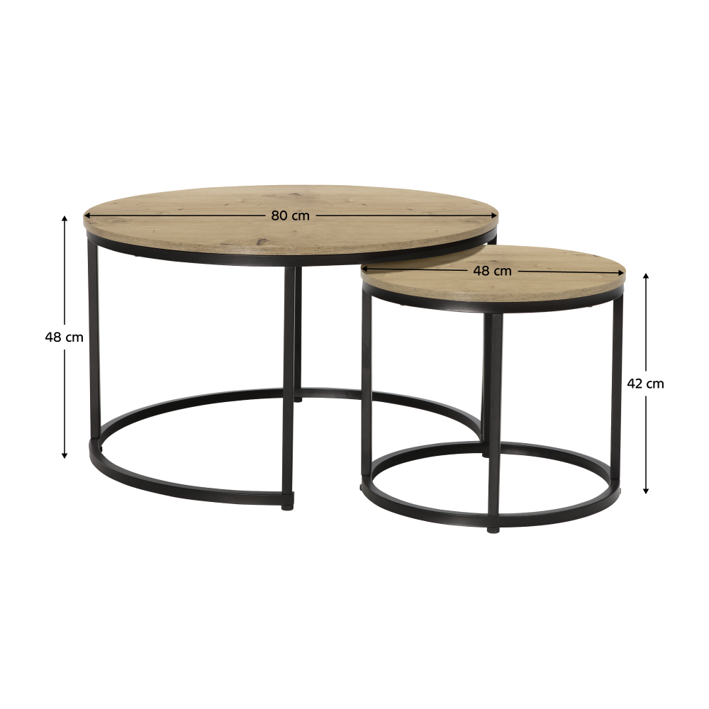Măsuţe de cafea, set de 2, stejar/negru, CIRKO