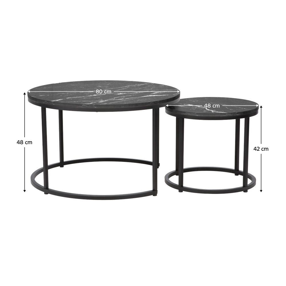 Măsuţe de cafea, set de 2, gri închis/negru, CIRKO