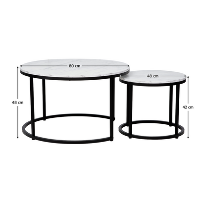 Măsuţe de cafea, set de 2, alb/negru, CIRKO