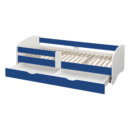 Pat cu lamele şi spaţiu de depozitare 90x200, alb/albastru, COCOLINO