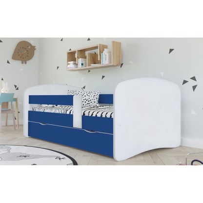Pat cu lamele şi spaţiu de depozitare 90x200, alb/albastru, COCOLINO