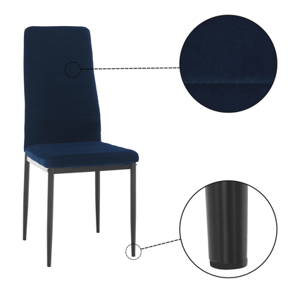Scaun, ţesătură albastră din catifea / metal negru, Coleta Nova