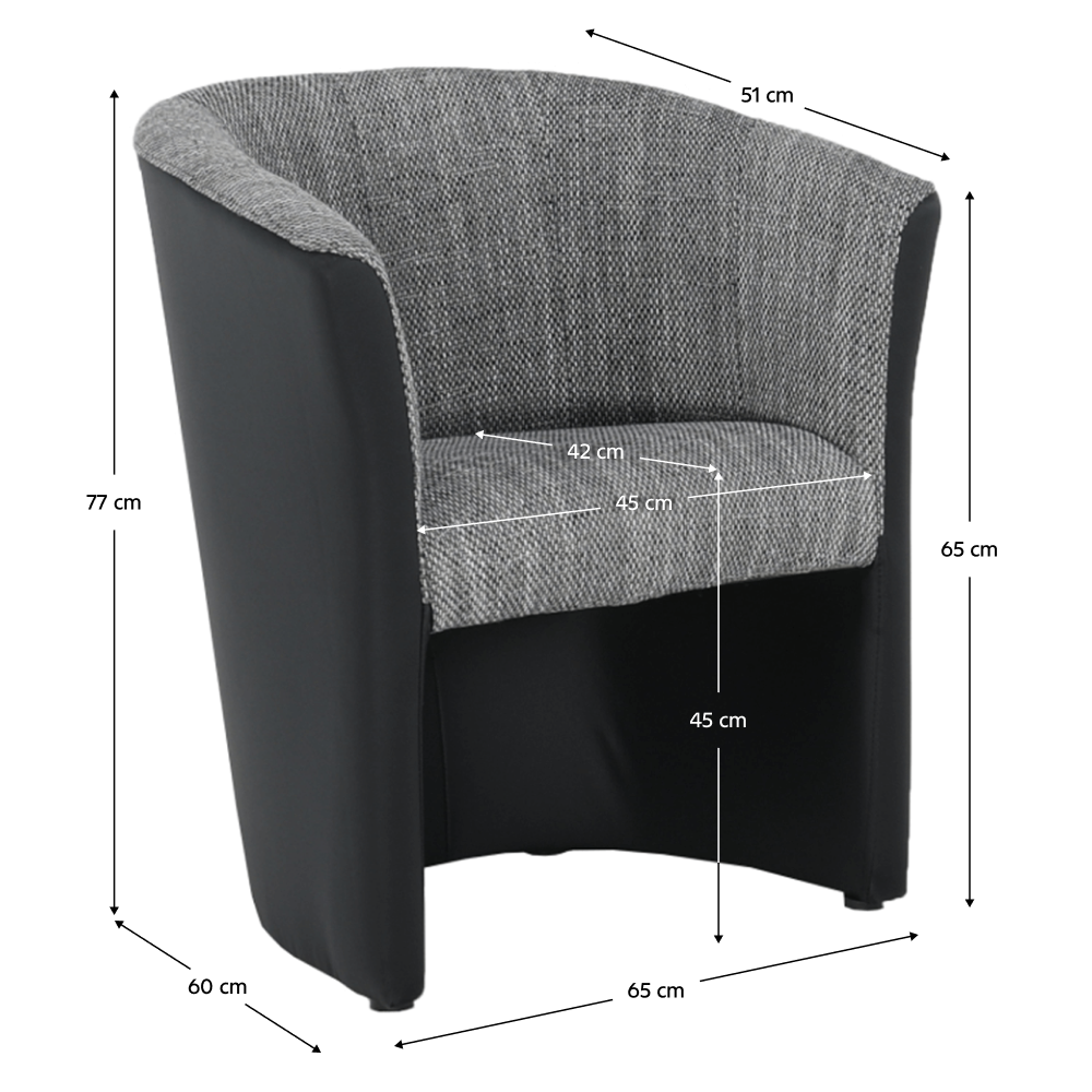Fotoliu de club, piele eco negru/material gri, CUBA