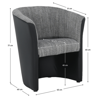 Fotoliu de club, piele eco negru/material gri, CUBA