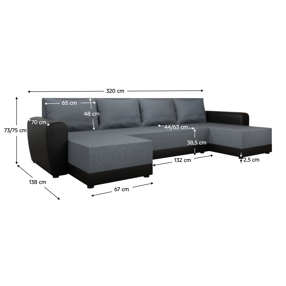 Canapea universală, gri/negru, DAKAR NEW U