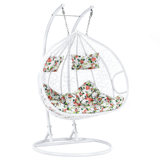 Scaun agăţat dublu, alb/model floral, DALVEA 2 NEW