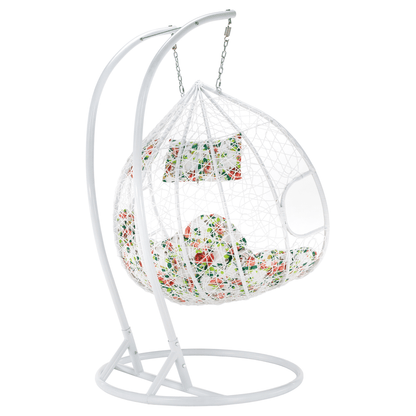Scaun agăţat dublu, alb/model floral, DALVEA 2 NEW