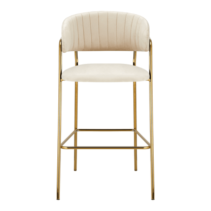 Scaun de bar de design, ţesătură bej Velvet/gold crom auriu, DASMIN TIP 2