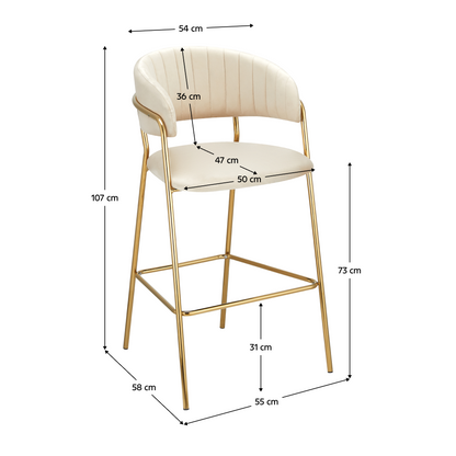 Scaun de bar de design, ţesătură bej Velvet/gold crom auriu, DASMIN TIP 2