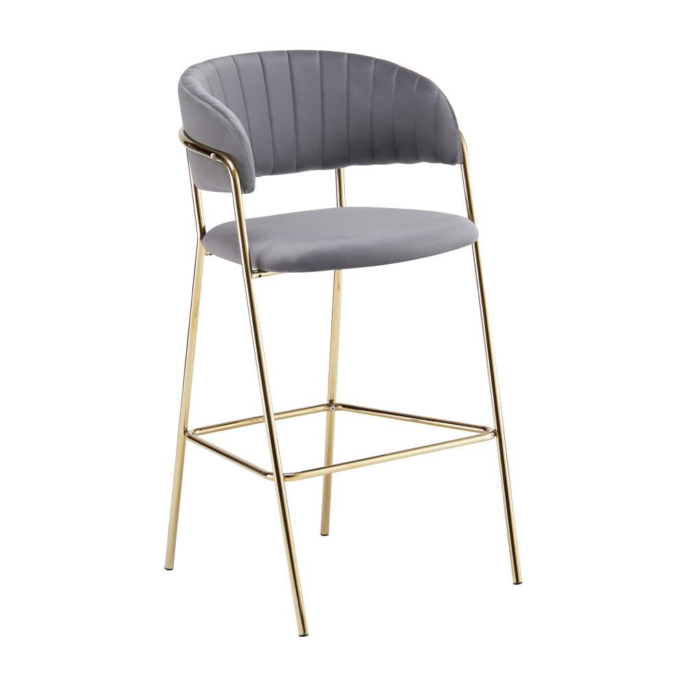 Scaun de bar de design, ţesătură gri-maro Velvet/gold crom auriu, DASMIN TIP 2