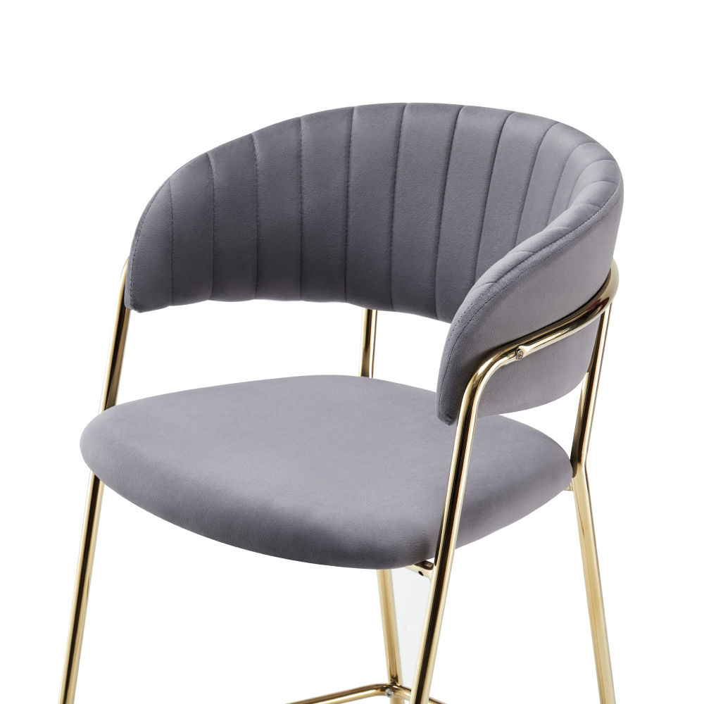 Scaun de bar de design, ţesătură gri-maro Velvet/gold crom auriu, DASMIN TIP 2