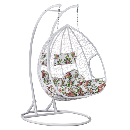 Fotoliu dublu suspendat, alb/model floral, DELIA