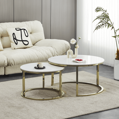 Set 2 mese de cafea, imitaţie de marmură/gold crom-auriu, DEVNET 3 NEW