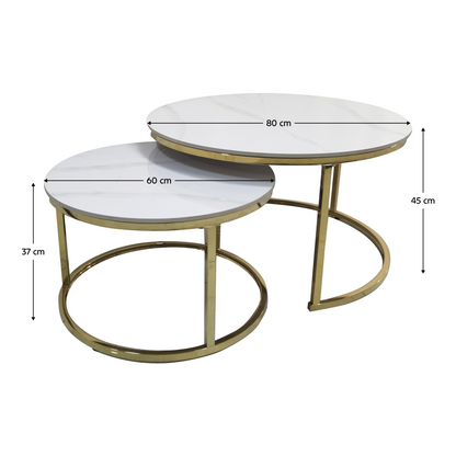 Set 2 mese de cafea, imitaţie de marmură/gold crom-auriu, DEVNET 3 NEW