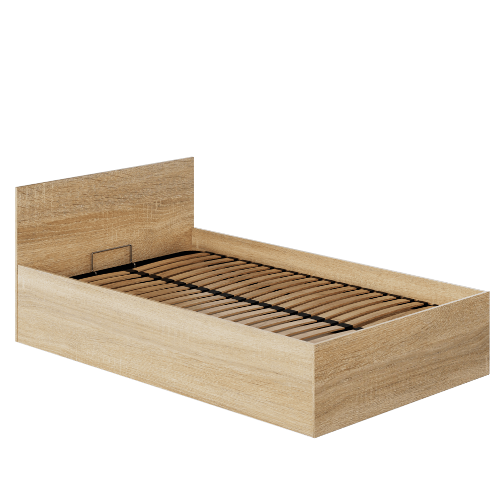 Pat cu somieră metalic şi spaţiu de depozitare, 120x200, stejar sonoma, DOLI