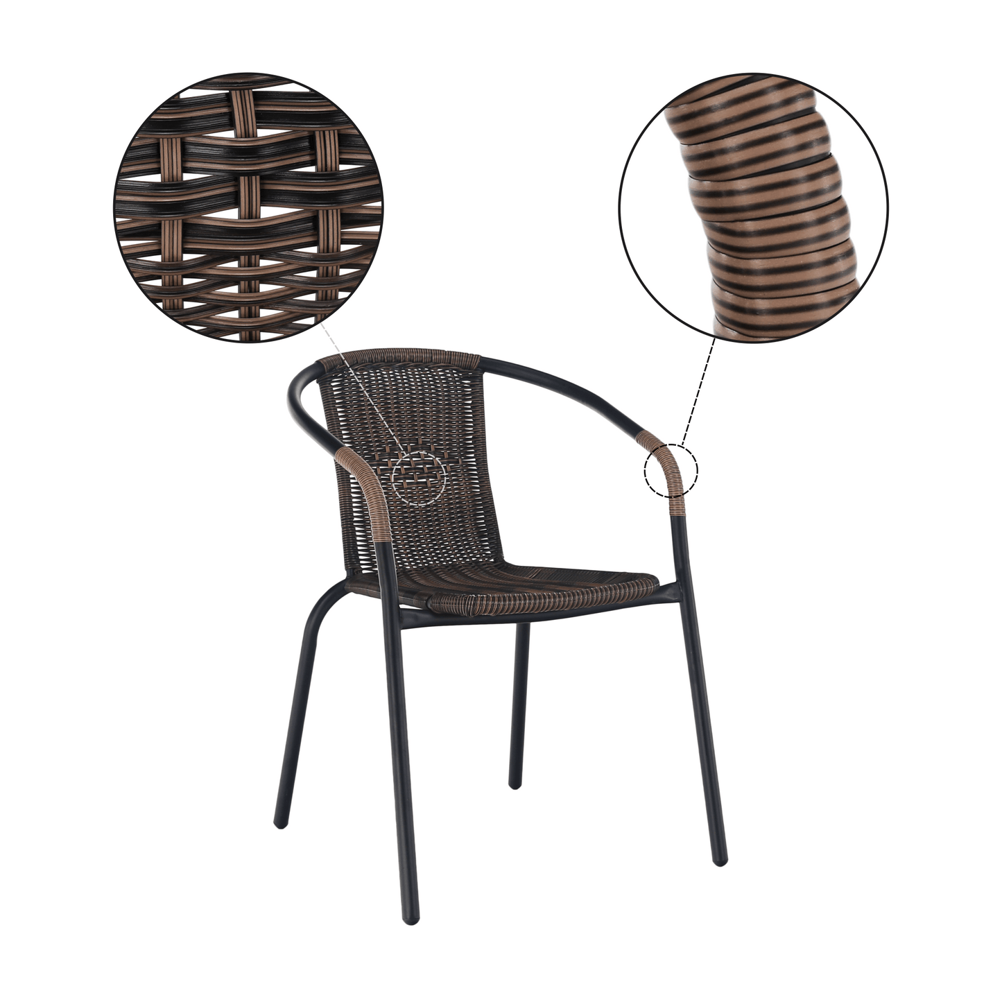 Scaun stivuibil, răchită sintetică maro/metal negru, DOREN