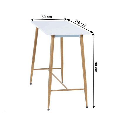 Masă de bar, alb / fag, MDF / metal, 110x50 cm, DORTON