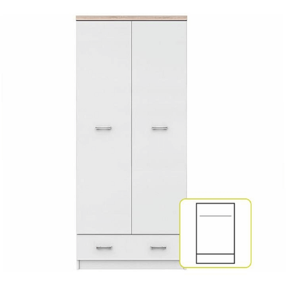 Dulap cu două uşi 2D1S, alb/stejar sonoma, TOPTY TYP 01