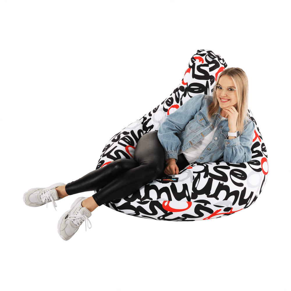 Fotoliu tip puff, model alb / negru / gri / roşu, ELION