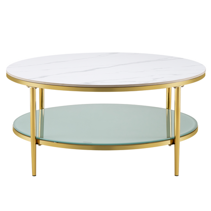 Masă de cafea, marmură deschisă/lapte/gold crom-auriu, ENION 2 NEW