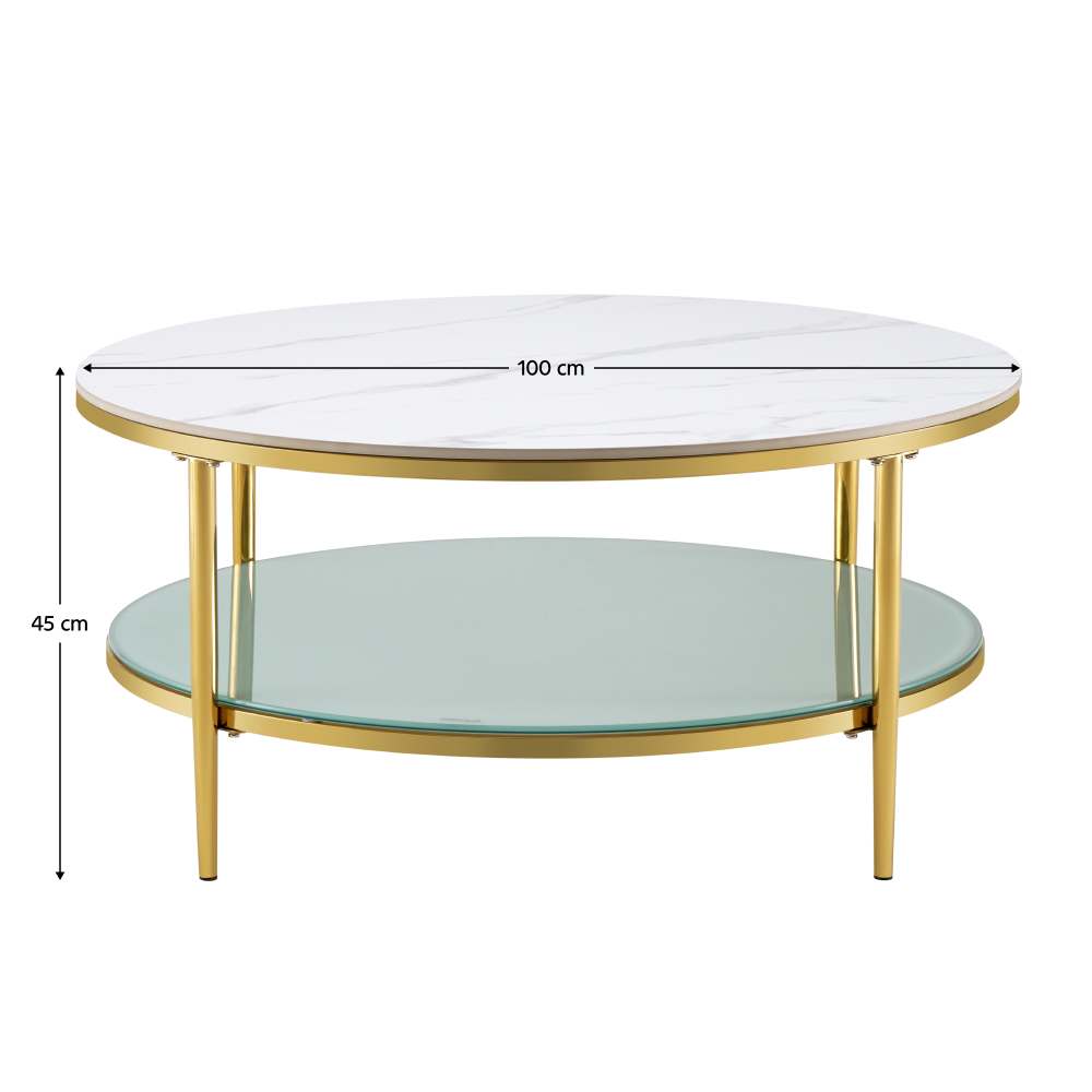 Masă de cafea, marmură deschisă/lapte/gold crom-auriu, ENION 2 NEW