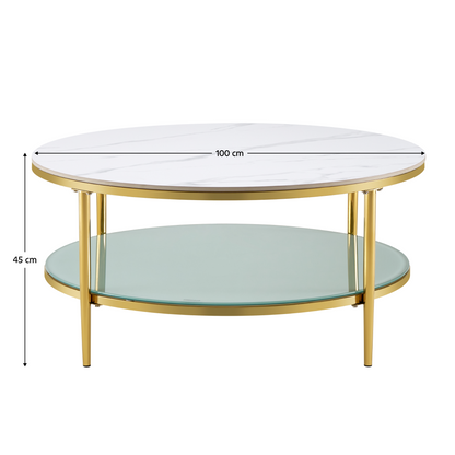 Masă de cafea, marmură deschisă/lapte/gold crom-auriu, ENION 2 NEW