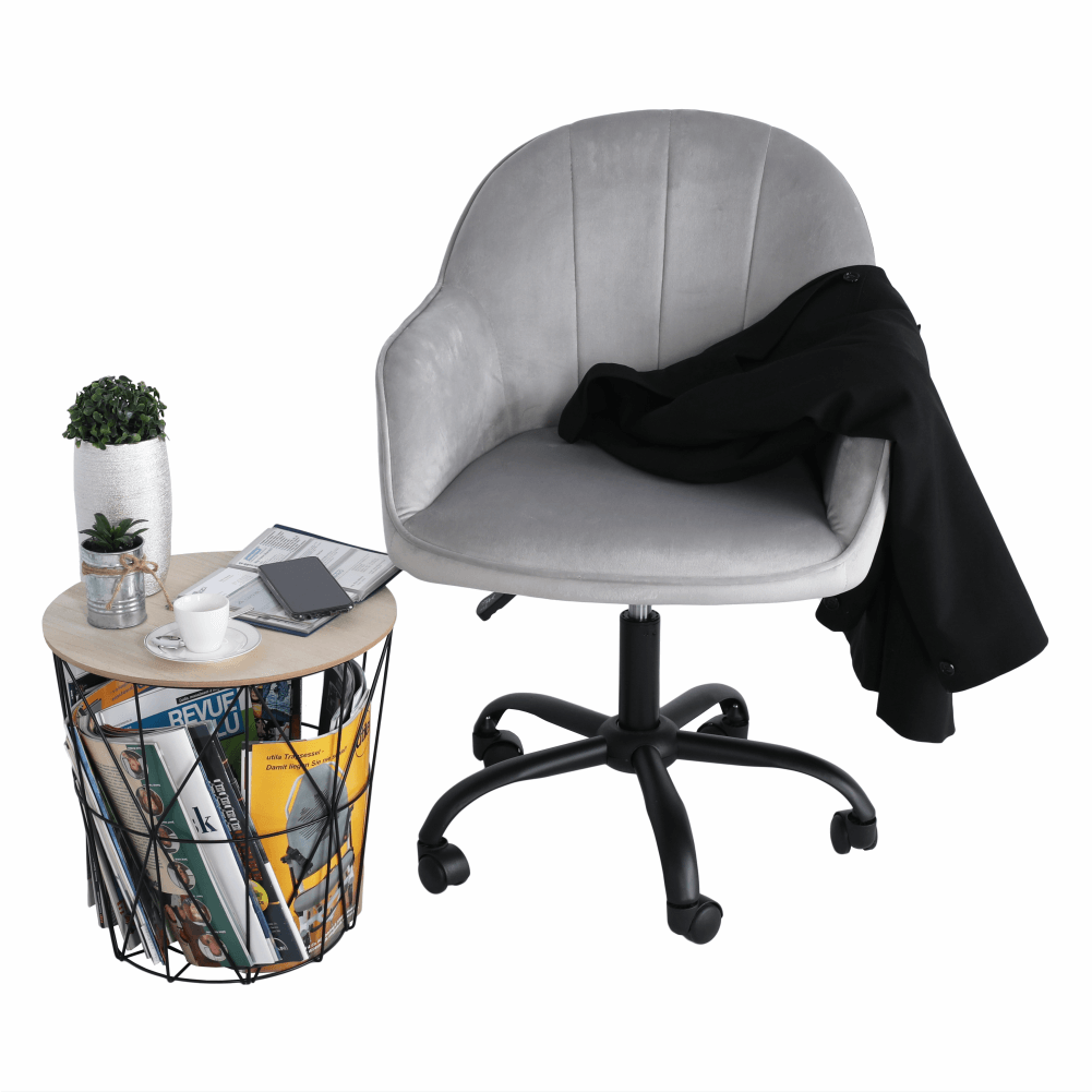 Scaun de birou, material textil din catifea gri deschis / negru, EROL