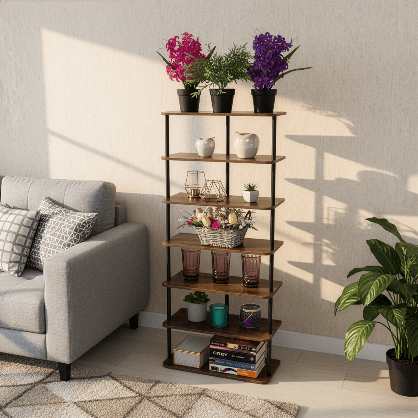 Raft multifuncţional, negru/lemn rustic, ETUDA TIP 2
