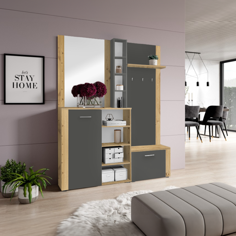 Set pentru anticameră, stejar artisan/grafit, FANDU