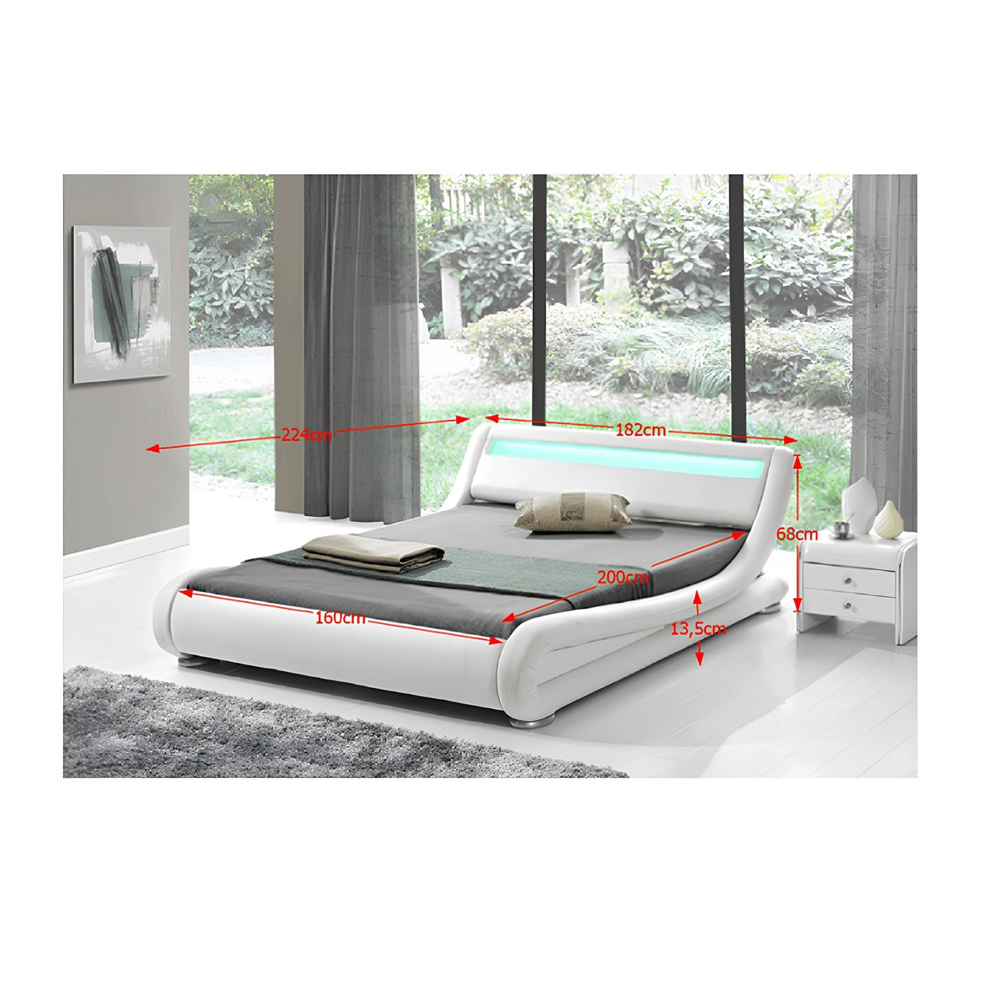 Pat modern cu RGB LED iluminare, alb, 160x200, FILIDA
