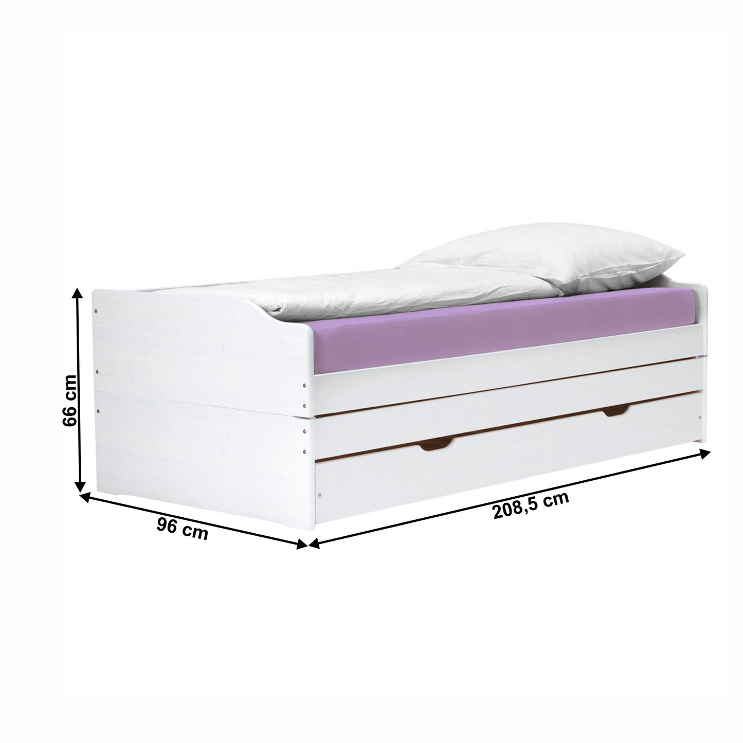 Pat cu module suplimentare extensibile, culoare albă, lemn masiv, 90x200, FLOPY