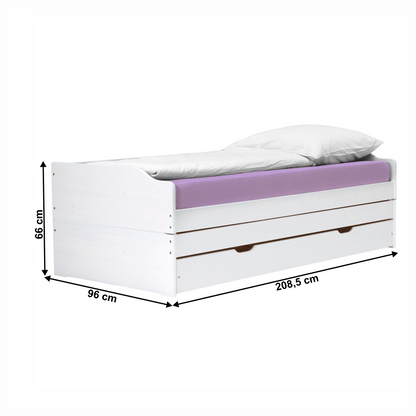 Pat cu module suplimentare extensibile, culoare albă, lemn masiv, 90x200, FLOPY