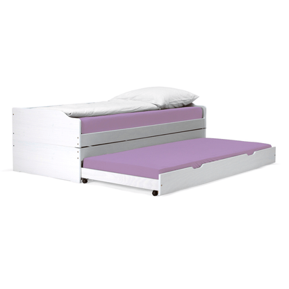 Pat cu module suplimentare extensibile, culoare albă, lemn masiv, 90x200, FLOPY
