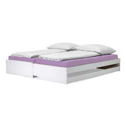 Pat cu module suplimentare extensibile, culoare albă, lemn masiv, 90x200, FLOPY