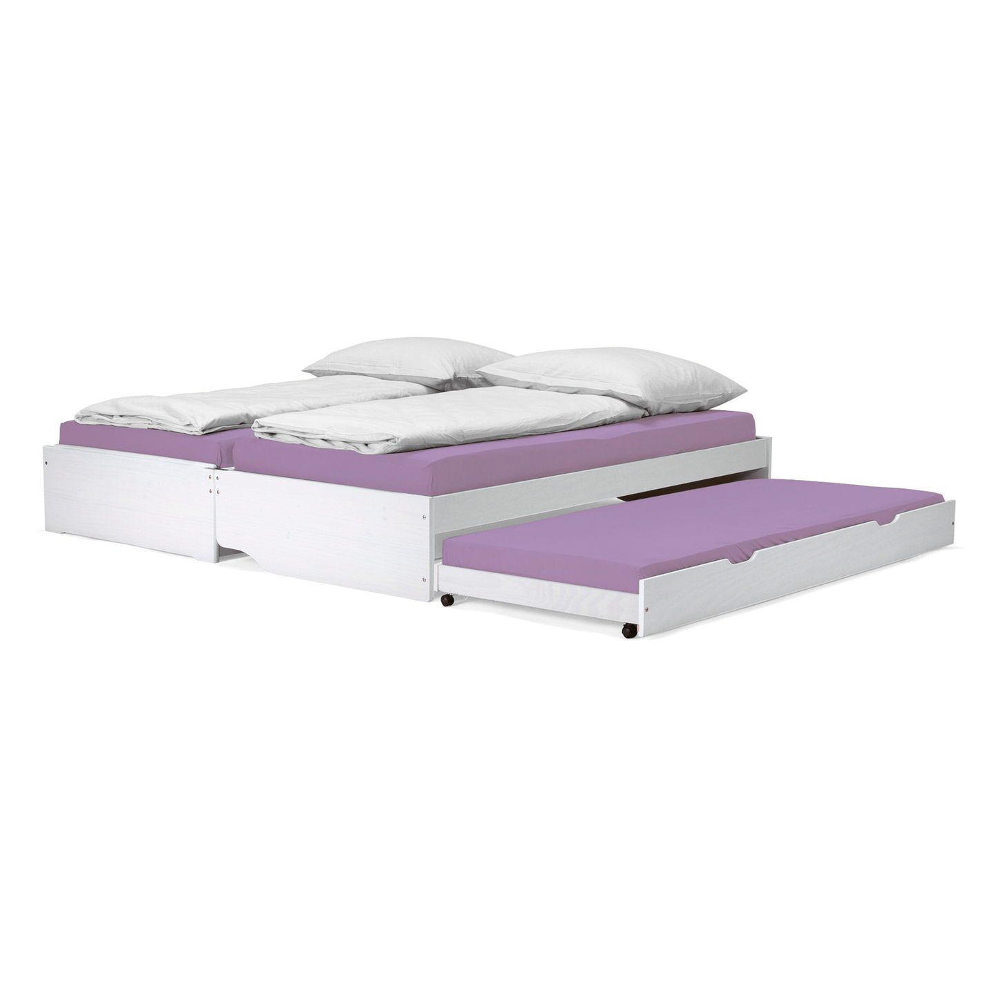Pat cu module suplimentare extensibile, culoare albă, lemn masiv, 90x200, FLOPY