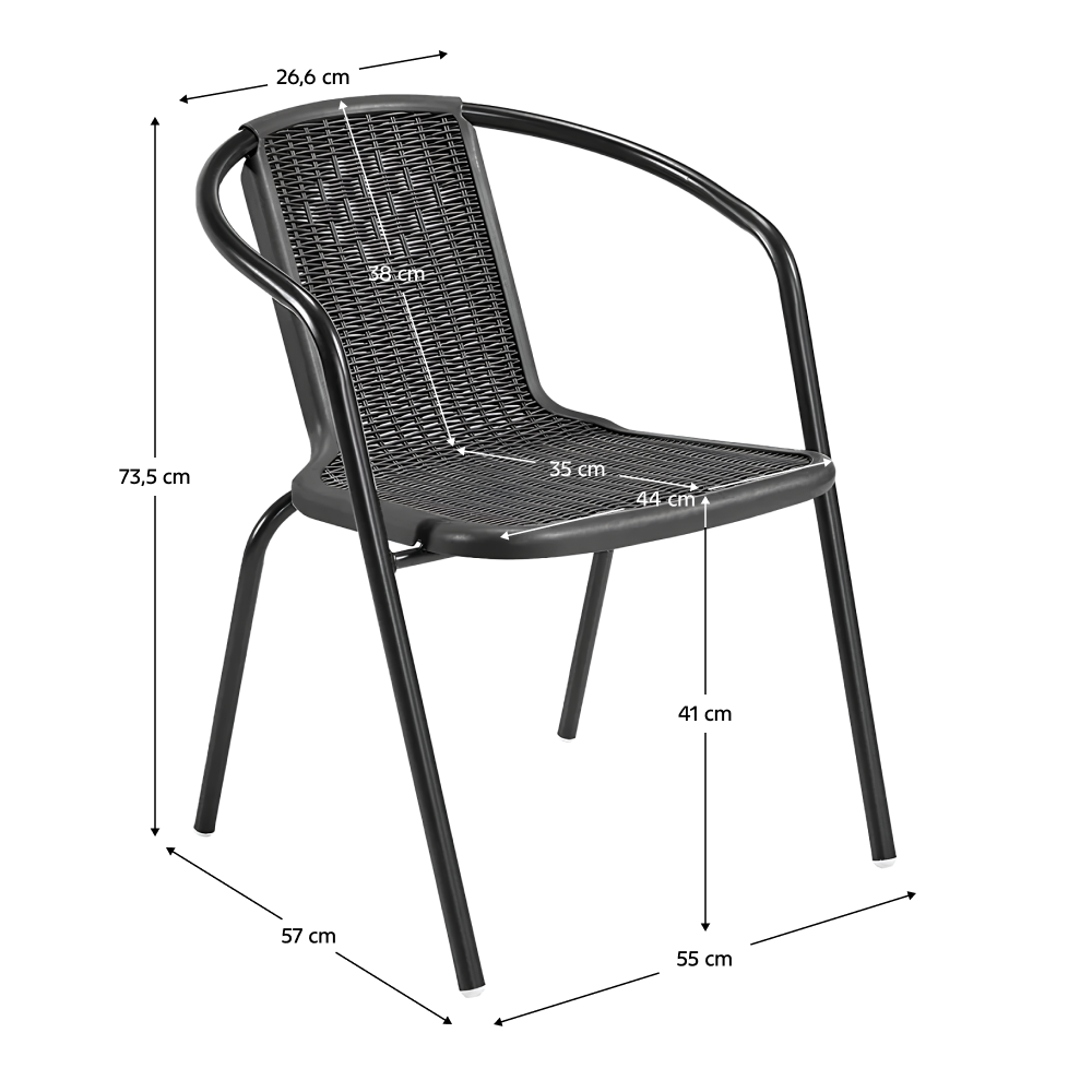 Scaun de grădină stivuibil, negru, oţel/plastic, FRENY