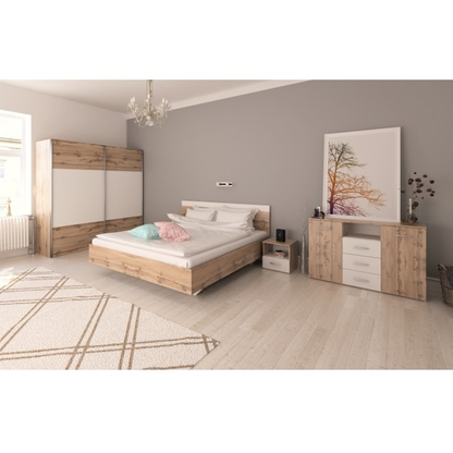 Set dormitor (pat 180x200 cm), stejar wotan/ alb, GABRIELA NEW