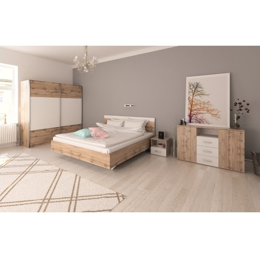 Set dormitor (pat 180x200 cm), stejar wotan/ alb, GABRIELA NEW