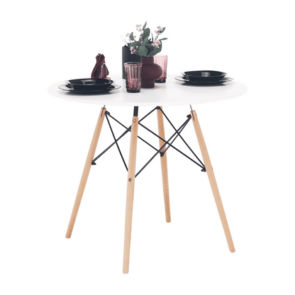 Masă de bucătărie, albă/fag, diametru 90 cm, GAMIN 2 NEW 90